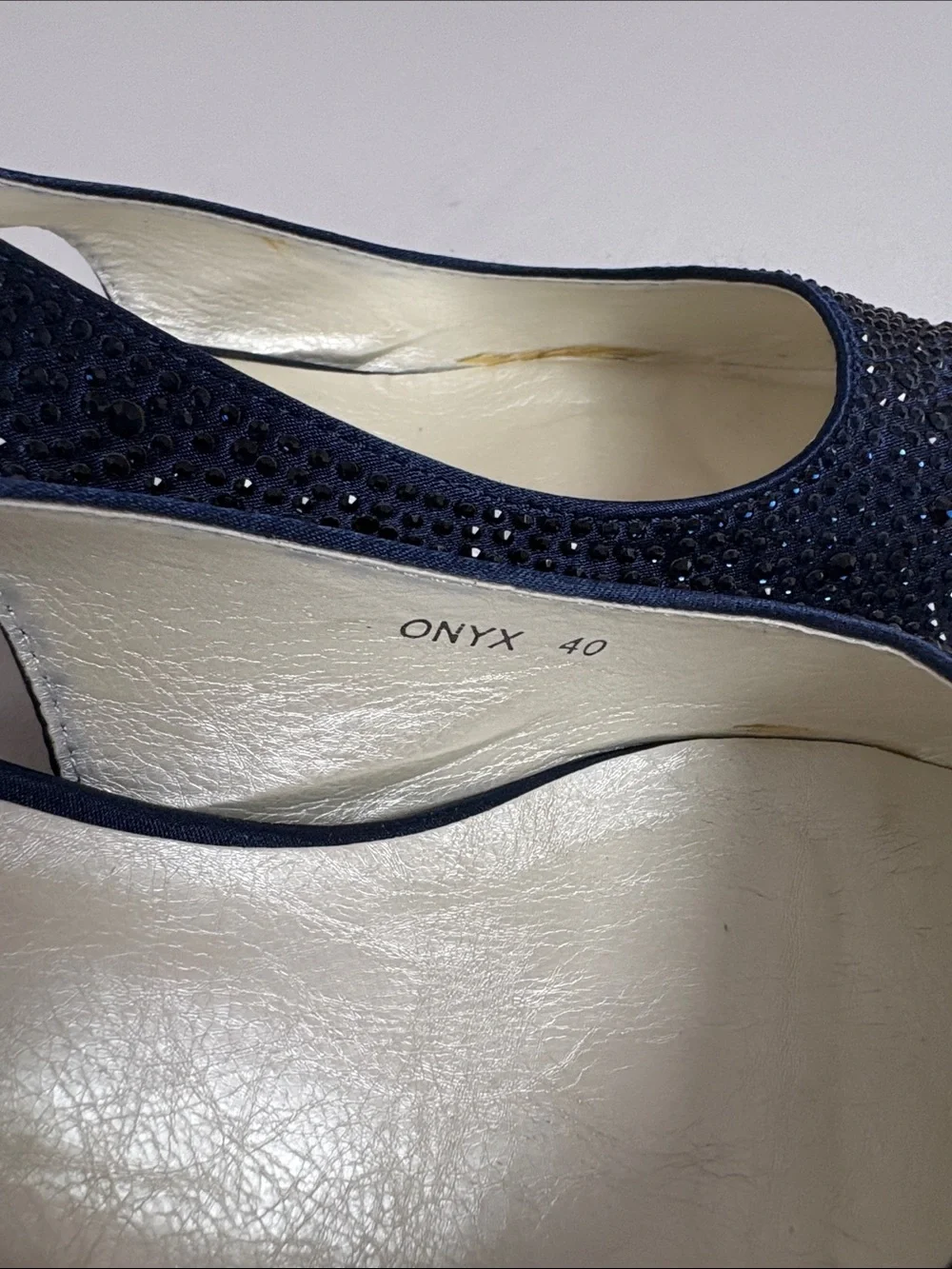 Lady Couture Onyx 40 Navy Rhinestone Slingback Heels Size 40